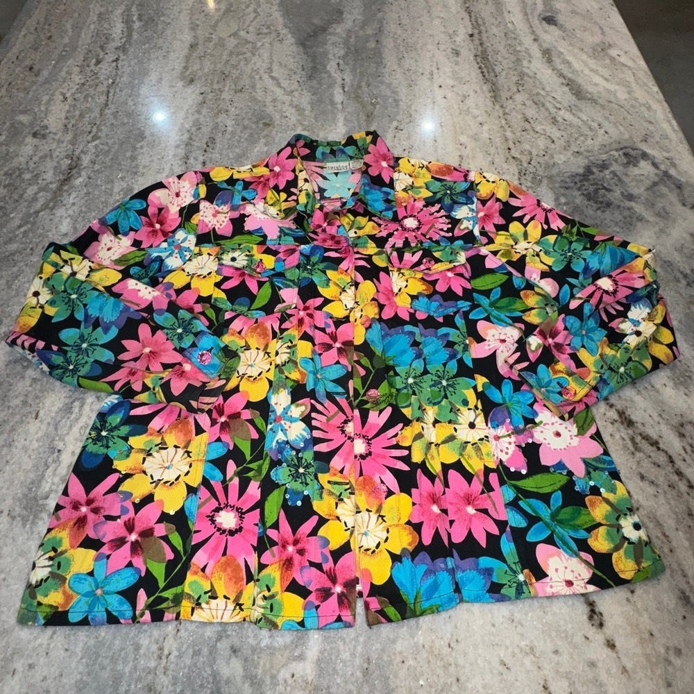 Vintage Carolina Colours 18/20 XL Colorful Floral Blazer Top Sequins Vacation - Picture 1 of 7